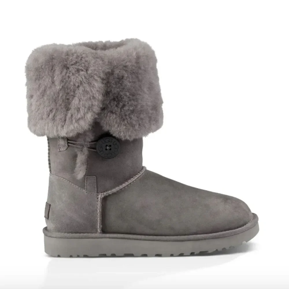 UGG Bailey Button Triplet II Tall Boots (7.5) in Gray Sheepskin Fur Cozy Shoes